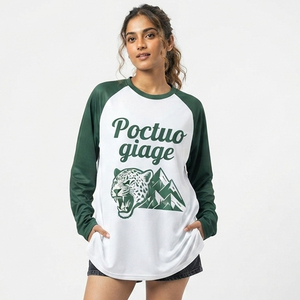 T-shirts Raglan Imprimés Oversize pour Femmes, T-shirt à Manches Longues et Col Rond, Impression Personnalisée, Vêtement Casual, Jersey 100% Coton, Tee Top - Product Image 1