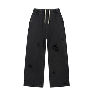 Pantalones de chándal anchos para hombre, estilo desgastado, lavado ácido, holgados, estilo grunge Y2K, pantalones deportivos de forro polar - Product Image 2