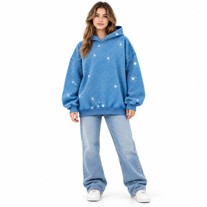 Women's Oversized Sparkle Print <b>Blue</b> Hoodie Custom Starry <b>Glitter</b> Pullover Sweatshirt Loose Fit Streetwear Hoodie - Product Image 1