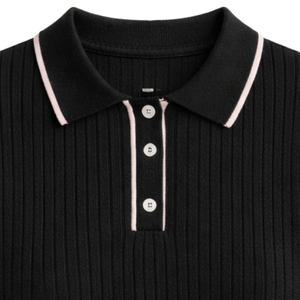 Haut Henley en tricot côtelé pour femmes, manches courtes, col polo boutonné, coupe ajustée, décontracté, élégant, pull d'été - Product Image 6