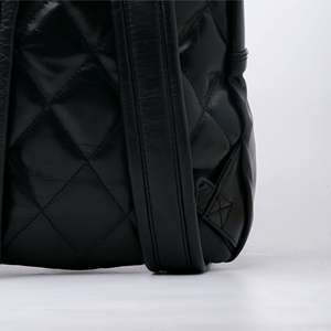 Black Genuine Leather Quilted Daypack with Adjustable Shoulder <b>Straps</b> and Zipper Closure Unisex <b>Backpack</b> for Leisure Activities - Product Image 3