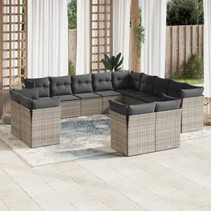 Conjunto de Sofá de Jardín de Ratán PE Gris con Patas Ajustables Grandes, Muebles de Exterior Cómodos y Elegantes - Product Image 1