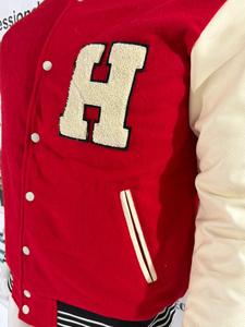 Custom Red Solid Woolen Stand Collar Varsity Jacket for Men Winter Single <b>Button</b> - Product Image 1