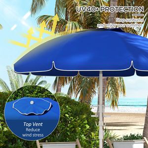 Ombrellone da Spiaggia Blu da 1,75 m con Inclinazione Regolabile, Portabicchieri, Gancio e Volant per Viaggi - Product Image 4