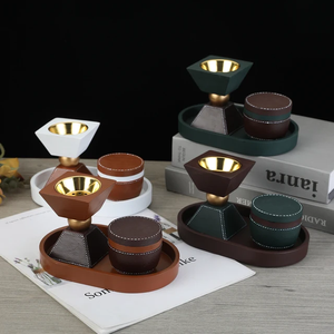 Ensemble brûleur de bakhoor RoyalAura, porte-encens artisanal en bois et cuir avec plateau élégant et design arabe pour l'oud et les parfums d'intérieur - Product Image 1