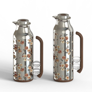 Thermos isotherme en acier inoxydable à motif floral avec poignée en bois, idéal pour la cuisine et la table – Meilleure vente - Product Image 1