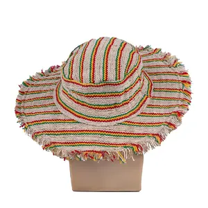 Stripe patterns Hemp funky hat bohemian fringe handmade hat non toxic non allergic wide brim himalayan hemp thamel funky hats