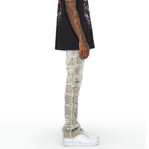 Pantalon empilé déchiré taille haute pour homme, design personnalisé style streetwear, vente en gros - Product Image 4