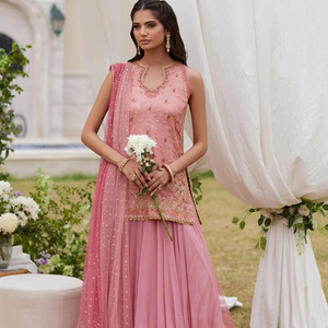 Pakistani Classic 100% Silk <b>Floor</b>-Length Nikah Dresses with Pearls Crystal Tassel - Product Image 1