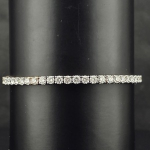 Platinum Rhodium Plated 18K <b>Solid</b> <b>Gold</b> Tennis Bracelet Round Brilliant Cut <b>Bangle</b> for Women Anniversary Wedding Gift - Product Image 2
