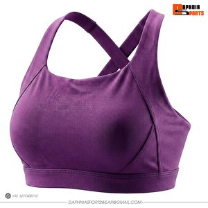 Soutien-gorge de sport pour femme, violet uni, dos croisé, col rond, maintien moyen, idéal pour le yoga et l'entraînement – Meilleure vente - Product Image 3