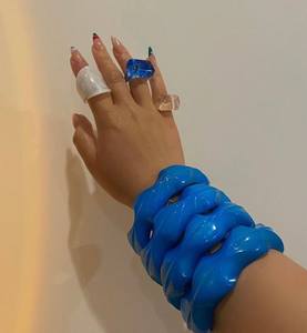 Bracelet jonc en résine acrylique turquoise marbrée pour femme, accessoires de bijoux, cadeau de fête, bracelet large et rond uni - Product Image 5