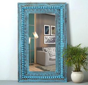 Trendy, wavy full-length <b>mirror</b> with a fun, rippled wooden border for a playful modern vibe. Available at wholesale price. - Product Image 6