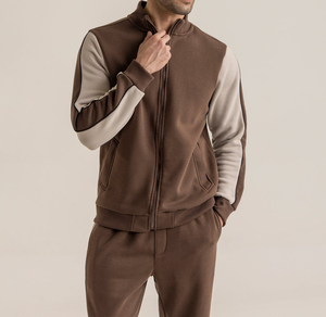 Ensemble de survêtement tendance pour homme 100 % coton, coupe classique, marron beige, unique, uni, doux, premium, streetwear décontracté d'hiver - Product Image 5
