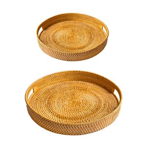 Round Wicker RATTAN <b>BASKET</b> / <b>TRAY</b> Handcrafted Wicker <b>Tray</b> for Hotel and Hospitality - Product Image 1