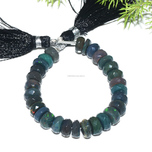 Forma de Rondelle facetada de ópalo negro natural Hermosa hebra de cuentas de piedras preciosas de 4 pulgadas 7x7 8x8 MM para hacer un artículo de joyería impresionante - Product Image 1