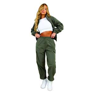 Premium <b>Stretch</b> Cotton Polyester Fleece High Quality Winter Utility Knitted <b>Cargo</b> Trousers Olive Women's Elastic Waist - Product Image 6