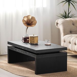 Table basse rectangulaire moderne en bois noir 47,6'' L x 23,6'' L x 16,3'' H pour cocktails et thé dans le salon - Product Image 2