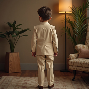 Costume 3 pièces beige personnalisé pour garçons, idéal pour mariage, cérémonie ou enfant d'honneur : blazer, gilet et pantalon - Product Image 3