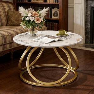 Table basse moderne pour salon, table design en marbre, mobilier chic et moderne, table basse avec pieds en métal, ronde et décorative - Product Image 4