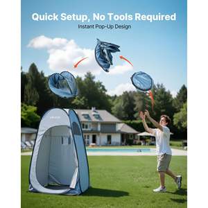Portable Pop-Up Shower Tent <b>Ground</b> <b>Stakes</b> & Ropes Quick Setup 190T Polyester Silver Coating Camping Beach Fishing - Product Image 4