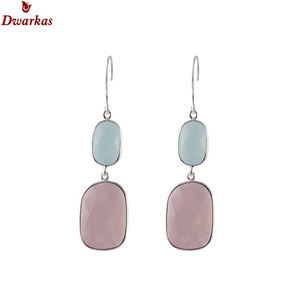 ต่างหูคลาสสิกอินเทรนด์ของผู้หญิงที่สง่างาม เงินแท้ 925 สีชมพู แคลเซโดนี ต่างหูพลอยหลากสี ของขวัญวันครบรอบ - Product Image 2