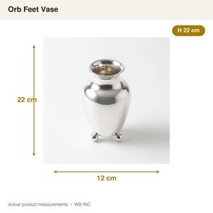 Vase à fleurs artisanal en laiton et acier inoxydable 22 cm, pieds sphériques argentés polis miroir, décoration d'intérieur, centre de table de mariage - Product Image 5