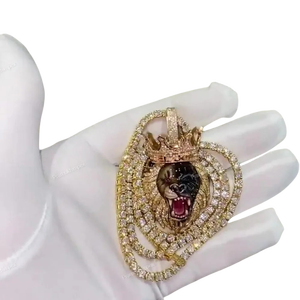 Collier chaîne visage de lion entièrement serti de moissanite GRA, style Hip Hop, en argent sterling, vente en gros d'usine - Product Image 1
