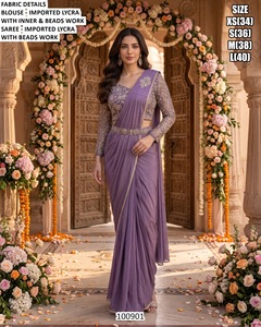 สีดำหรูหราสำหรับชุดส่าหรีพร้อมเสื้อปักลูกปัดสำหรับงานแต่งงาน ผ้าไม่ยับ ระบายความชื้นได้ดี ใช้ได้ทุกฤดู ไซส์ XS ถึง L 100901 - Product Image 2