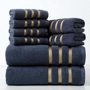 Eco-Friendly Antimicrobial Quick-Dry Plain Dyed 100% Cotton Woven Golden Border Dobby Bath <b>Towels</b> - Product Image 1