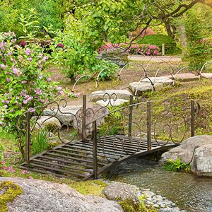 Ponte da Giardino ad Arco in Metallo da 6 Piedi con Ringhiere di Sicurezza per Cortile, Fiume, Ruscello, Stagno - Bronzo - Product Image 2
