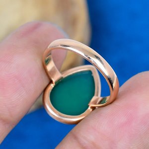 Natural Green Onyx Gemstone Pear Shape <b>Ring</b> Rose Gold Over <b>925</b> Sterling <b>Silver</b> - Product Image 4