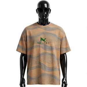 T-shirt unisexe NEXTEX Wave Line, gris camel, jersey de coton doux, col rond, t-shirt décontracté - Product Image 1