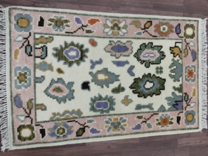 Premium Antique Handmade Woolen Oushak <b>Rug</b>, Pink Luxury Soft Pastel Floral Traditional Oriental <b>Large</b> Floor Carpet - Product Image 4