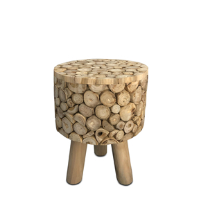 Tabouret en bois de teck massif fait main en gros et table d'appoint ronde en bois rustique moderne avec pieds, meubles naturels - Product Image 3
