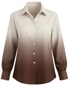 Chemise boutonnée à manches longues pour femme, dégradé beige à marron café, style décontracté pour le bureau, fabrication sur mesure OEM, haut de gamme - Product Image 1
