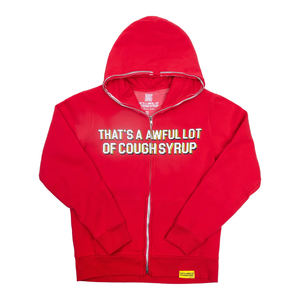 Sudadera con capucha de invierno para hombre, 100% algodón, de corte holgado y peso pesado, con cremallera, con logo frontal estampado por transferencia térmica, diseño 'That's a lot of cough syrup' - Product Image 1