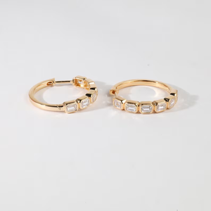 Pendientes de aro de diamantes cultivados en laboratorio de lujo, oro amarillo macizo de 14 quilates, joyería fina para boda, regalo de oro macizo para ella - Product Image 2