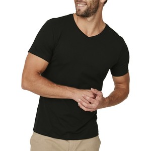 T-shirts à manches courtes en coton 100% écologiques et respirants, col en V, impression sérigraphique personnalisée, vente en gros - Product Image 2