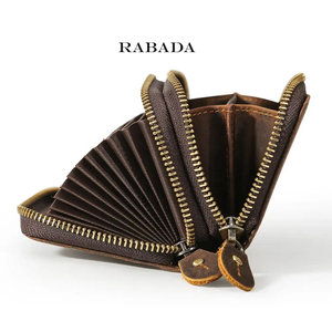 Custom RABADA Vintage Crazy Horse Leather Mini Zip Card Accordion Wallet <b>Coin</b> <b>Purse</b> for Men - Product Image 6
