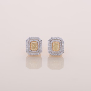 IGI Certified Lab Grown Yellow Diamond Radiant Cut Halo Stud <b>Earrings</b> 9KT Yellow / White / Rose Gold Luxury <b>Earrings</b> - Product Image 1