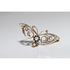 Broche de mariposa con diamante cultivado en laboratorio, corte rosa, chapado en oro de 14k sobre plata 925, para mujeres y hombres. - Product Image 1
