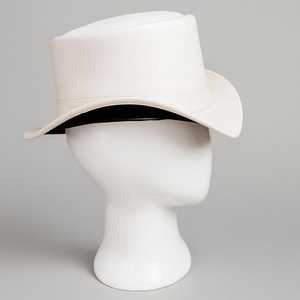 High Quality Custom Handmade White Full-Grain Leather Steampunk Top Hat Curved Brim Gothic Victorian Hat - Product Image 3