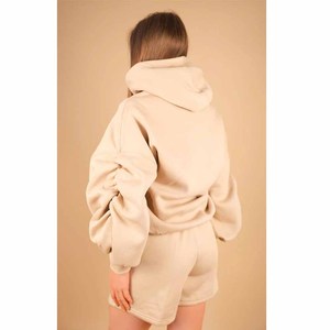 Conjunto de Sudadera con Capucha y Pantalones Cortos Oversize para Mujer, de Color Liso, de Algodón Afelpado, Dos Piezas, Ropa Casual para Estar en Casa, Diseño de Hombros Caídos - Product Image 5