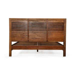 Midcentury Modern Recycled Wood Foldable Platform <b>Bed</b> King Size Handcrafted Geometric Design Distressed Finish Indian - Product Image 3