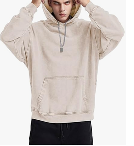 เสื้อสเวตเชิ้ตมีฮู้ดสีเบจสำหรับผู้ชาย แขนยาว ทรงหลวม สไตล์ลำลอง สำหรับฤดูใบไม้ร่วง สีพื้น ผ้าฝ้าย 100% น้ำหนักปานกลาง มีเชือกผูก - Product Image 1
