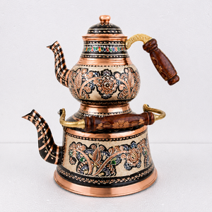 Handmade Copper <b>Tea</b> Pot <b>Set</b> Oriental Enamel Painted With Wooden Handle Durable <b>Tea</b> Maker For Hotel Restaurant Use - Product Image 2