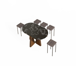 ชุดโต๊ะรับประทานอาหารหินอ่อนสีดำทรงรีทันสมัยพร้อมฐานโลหะแกะสลัก เฟอร์นิเจอร์หรูหราสำหรับบ้านและโรงแรม - Product Image 3