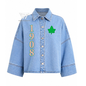 Alfa Griega al por Mayor |   Kapa |   Alfa |   Ropa de la Hermandad AKA, Chaqueta Vaquera Bordada para Mujer, Camisa de Mezclilla, Artículos Griegos - Product Image 1