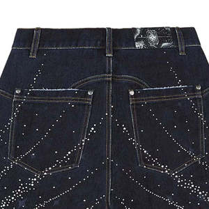 Men's High Waist Denim <b>Shorts</b> Dark Wash Sequined Straight Leg Casual Summer Style - Product Image 3